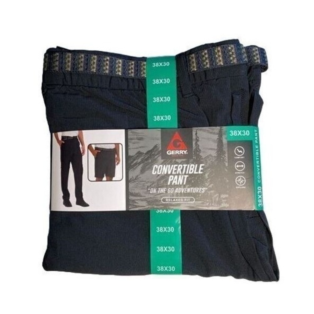 Gerry Convertible Pant‎ Mens 38x30 Black New Relaxed Fit Stretch Hiking Zip Off